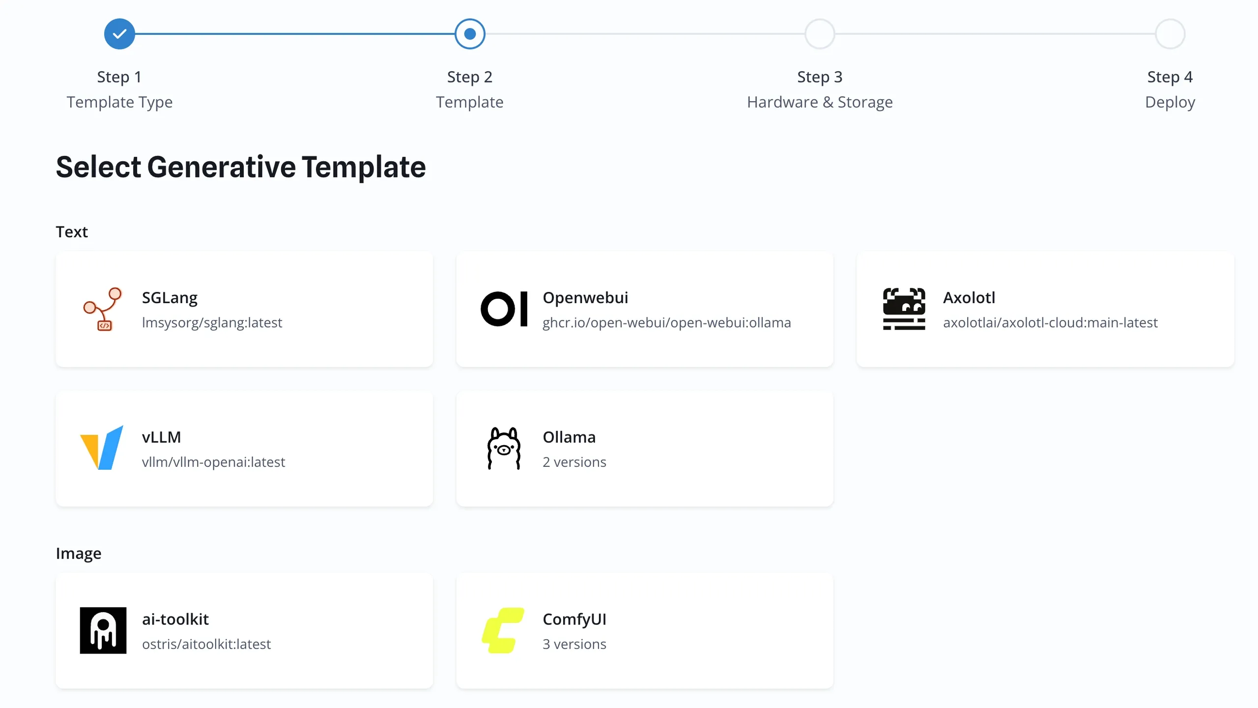 Template gallery with the Generative category and the ComfyUI card highlighted