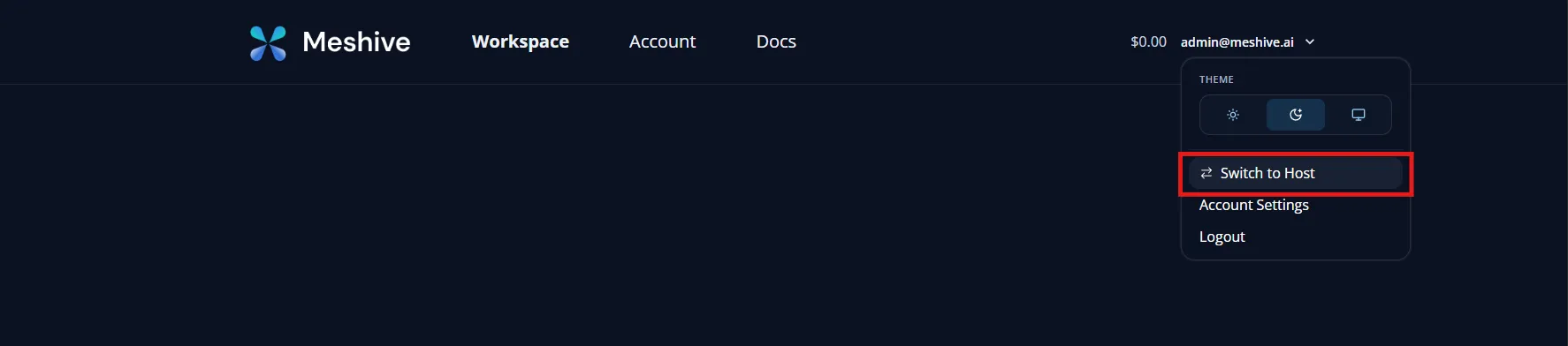 Switch to Host mode in the console