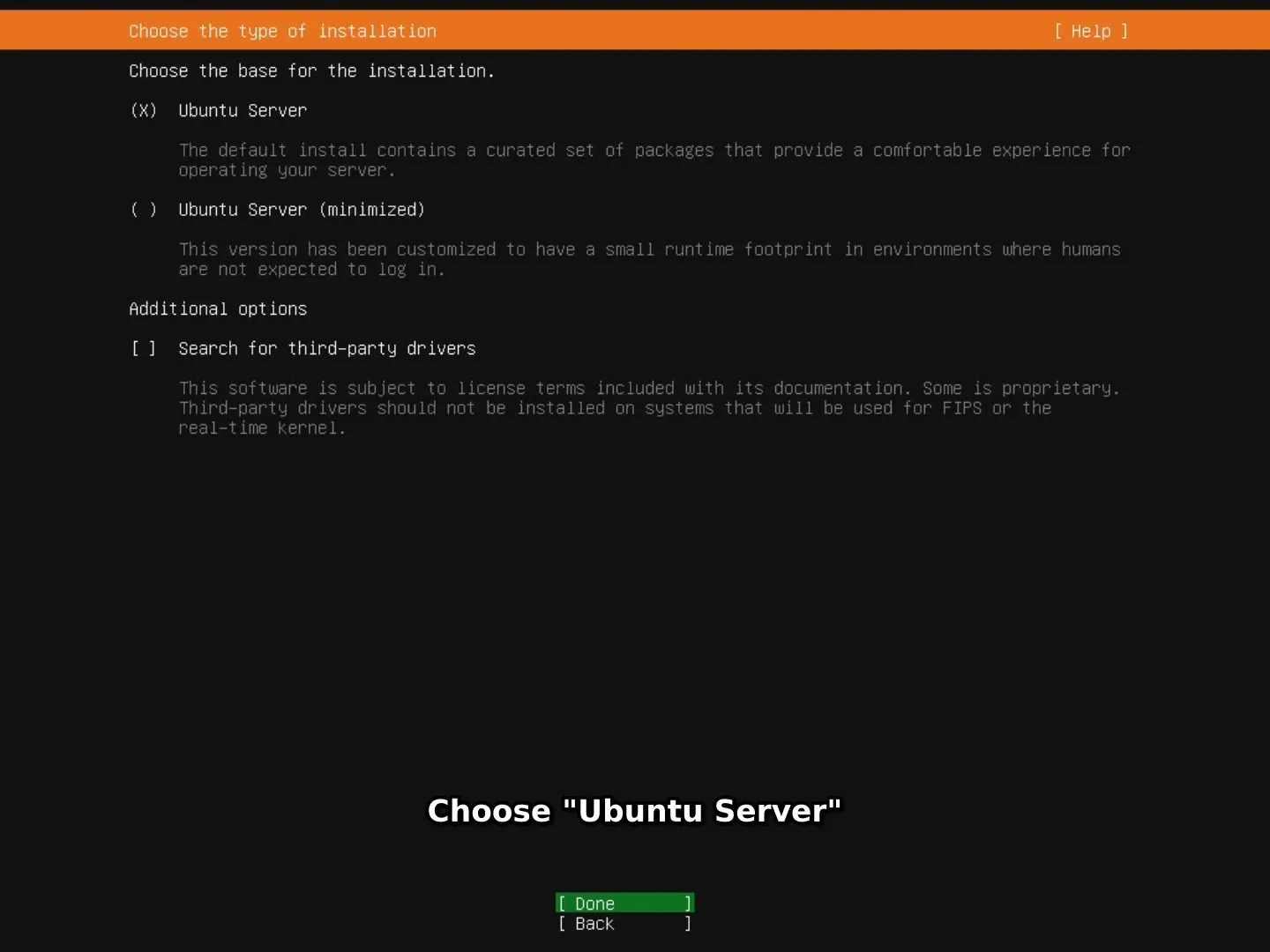 Step 4 — choose Ubuntu Server
