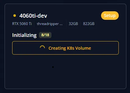 Machine setup progress in the console